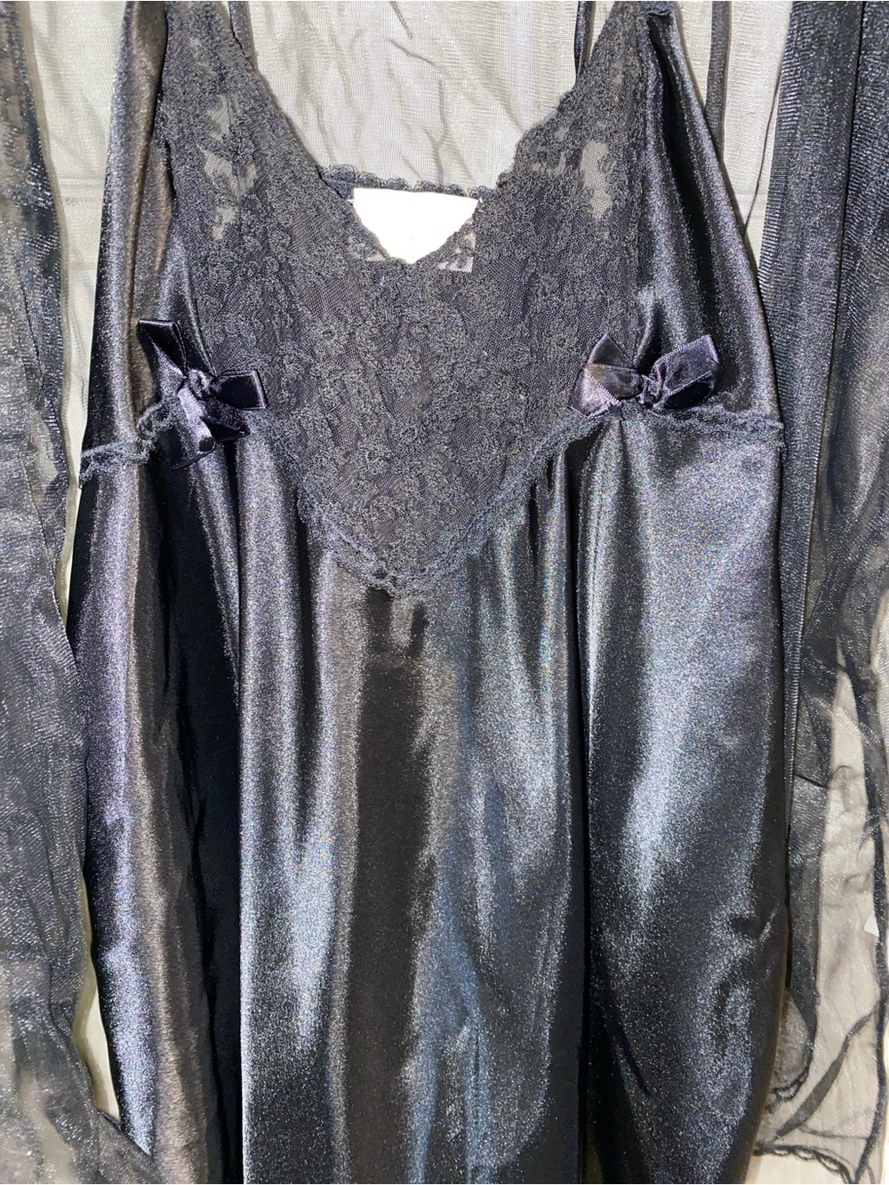 Satin Lace Trim Black Chemise - Women Intimates